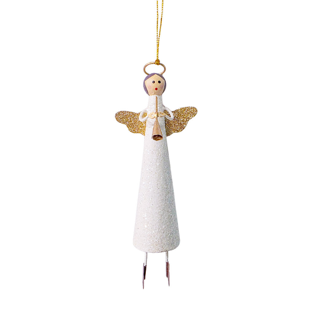 Tin Slim Angel w/ Trumpet Ornament