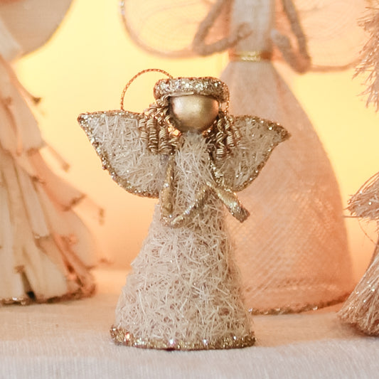 Mini Abaca Fiber Glittered Angel