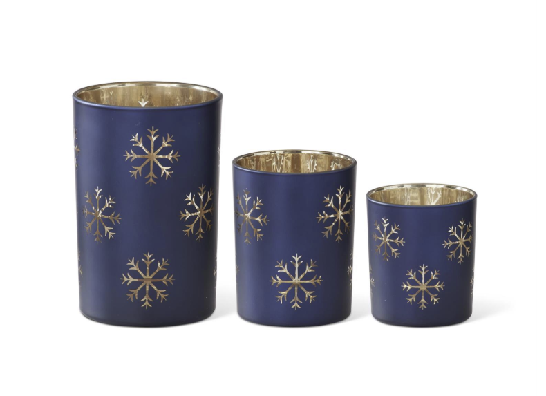 Matte Blue Snowflake Glass Container